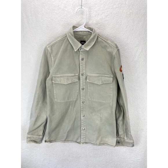 ZARA Denim Shirt Jacket Men’s Size S Light Gray Distressed Casual Button Up - Picture 2 of 12